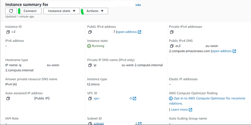 AWS EC2 instance details page