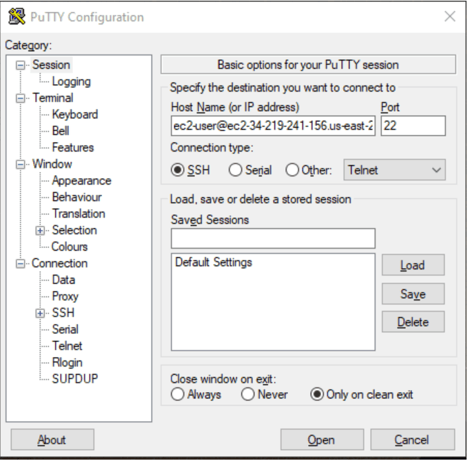 putty ssh terminal set up